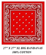 XL BIG OVERSIZE RED PAISLEY 27&quot;x27&quot; BANDANA JUMBO Head Neck Wrap Scarf F... - $12.99