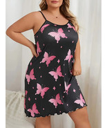 Woman&#39;s Plus Butterfly Print Round Neck Frill Trim Cami Sleep Dress - 4X... - £7.64 GBP