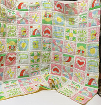 Vintage Handmade Baby Quilt Yellow Back Multicolor Front 39.5 x 36 in - £29.83 GBP