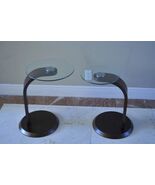 Contemporary Modern Danish Curved Wood Glass Side End Accent Table - $141.55