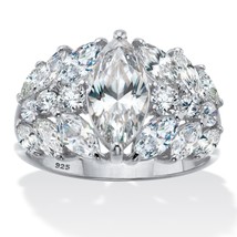 PalmBeach Jewelry Platinum Plated Silver Marquise Cut CZ Engagement Ring - £22.46 GBP