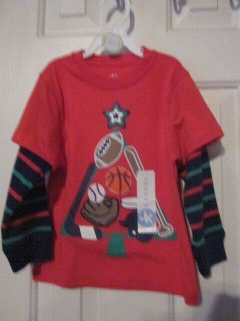 Primary image for NWT - J KHAKI Boy's SPORTS TREE Applique Size 3T Red Long Striped Sleeve Top