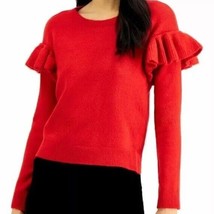 INC Women L Real Red Ruffled Shoulder Long Sleeve Sweater Top NWT AQ25 - £25.05 GBP