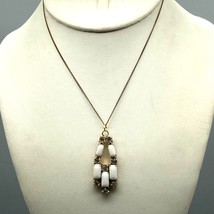 Vintage White Bling Pendant on Delicate Speidel 14K Gold Chain Necklace, Milk Gl - £79.70 GBP