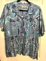 TAHITI REEF CLUB Women’s Button Down Blouse Blue &amp; Tropical Print Size L... - £13.39 GBP