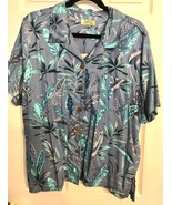 TAHITI REEF CLUB Women’s Button Down Blouse Blue &amp; Tropical Print Size L... - £13.28 GBP