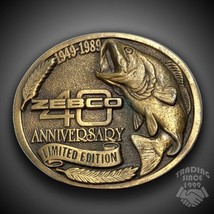 Vintage Belt Buckle 1989 Vintage 40th Anniversary ZEBCO Bass Fishing Tackle - £31.81 GBP