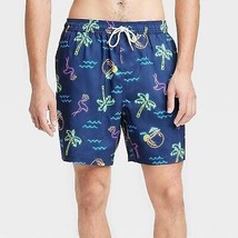 Men&#39;s 7&quot; Waterloo Flamingo Swim Shorts - Goodfellow &amp; Co Blue XL - $12.99