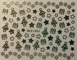 Nail Art 3D Decal Stickers Christmas Tree Stars Snowflakes Presents BLE130J - £2.33 GBP