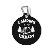 Camping Therapy Personalized White Round Metal Pet ID Tag with Clip 1 Inch - £13.84 GBP