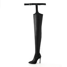 Fashion Black Thigh High Boots Women&#39;s Sexy Over The Knee Leather Belt Buckles B - $97.63