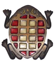 Vintage Cast Iron Metal Frog Stained Glass Trivet Made In Taiwan Red Blu... - $203.90 MXN