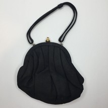 Vintage 1940s Black Handbag Elegant Evening Purse Handle Gold Clasp Part... - $39.99