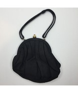 Vintage 1940s Black Handbag Elegant Evening Purse Handle Gold Clasp Part... - £31.46 GBP