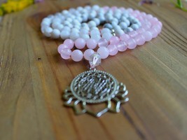 108 Howlite, Moonstone, Rose Quartz, Sri Yantra pedant Mala. Bohemian Necklace - £67.27 GBP