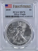 2018- American Silver Eagle- PCGS- MS70- First Strike- Flag Label - $116.88