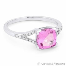 2.11 ct Cushion Cut Pink Lab-Made Sapphire &amp; Diamond 14k White Gold Promise Ring - £383.94 GBP