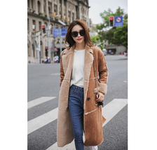 Women Shearling Coat Off White Fur Long Leather Jacket Trench Overcoat #2 - $468.27+