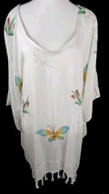 COVERUP WHITE BUTTERFLIES FLOWERS FRINGES BEACHY - £19.72 GBP