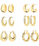 6 Pairs 14K Gold Plated Hoop Earrings for Women Lightweight Chunky Hoop ... - $29.28 CAD