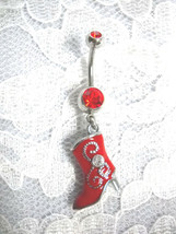 New Red High Heel Cowgirl Boot Charm 14g Red Cz Belly Button Ring Cowboy Boots - $7.99