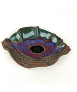 Abstract Art Platter Pottery Handmade Unique Brown Metallic Green Purple  - £44.61 GBP