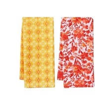 Pioneer Woman Painterly Kitchen Towels Set Of 2 Cotton Floral Yellow Red... - $18.50