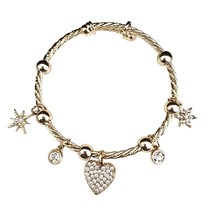 BEBE Gold Tone & Rhinestone Heart Bangle Bracelet - $13.85