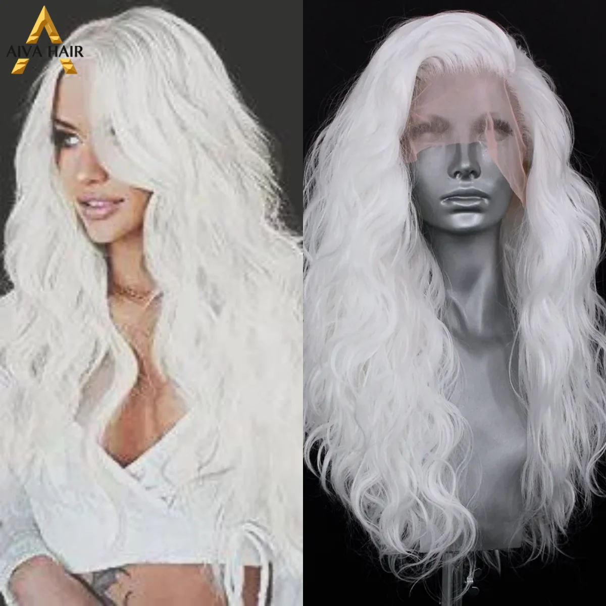 Aiva White Synthetic 13x4 Lace Front Wig Ginger Pink Wigs Long Wavy Drag Queen - £58.76 GBP+