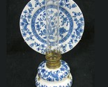Vintage Porcelain Floral Blue &amp; White Oil Lamp with Reflector Dish Plate... - $69.25