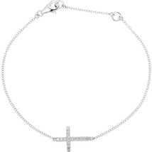 Sterling Silver Cubic Zirconia Sideways Cross Bracelet - £76.96 GBP