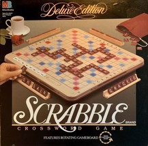 Scrabble Deluxe Edition Game Excellent Turntable Complete Tiles Guide Scorepad - £38.83 GBP