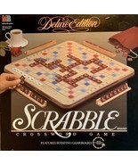 Scrabble Deluxe Edition Game Excellent Turntable Complete Tiles Guide Sc... - £39.34 GBP