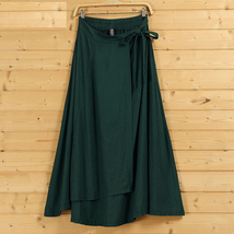 Women High Waist Wrap Skirts Ankle Length Linen Cotton Skirt,Khaki Wine-red Gray image 5