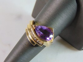 Womens Vintage Estate 10K Yellow Gold Amethyst &amp; Diamond Ring 7.0g E2070 - £508.15 GBP