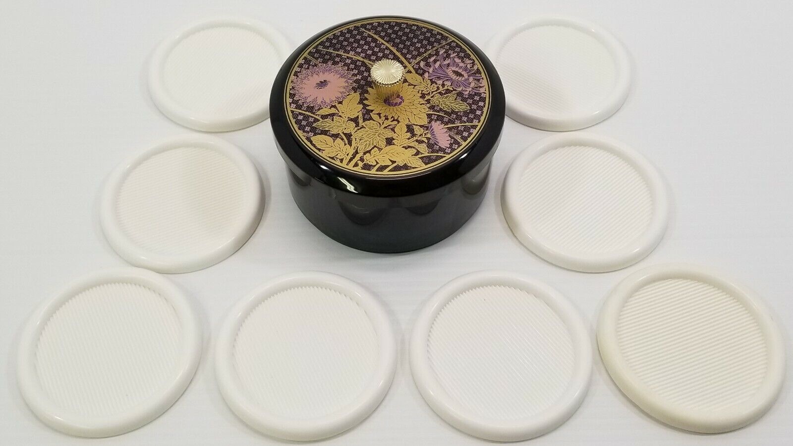 Primary image for Vintage 1986 Toyo Japan Set 8 Plastic Coasters with Floral Case