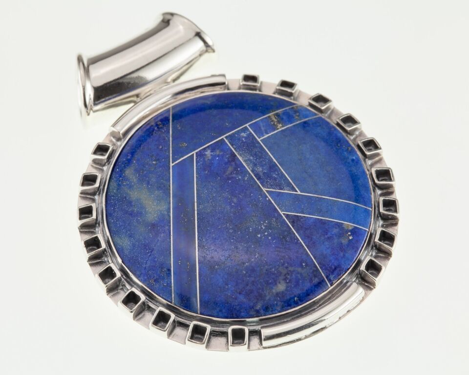 Primary image for Sterling Silver Lapis Lazuli Inlay Round Slider Pendant 22.1g