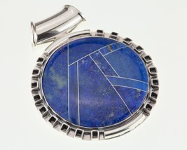 Sterling Silver Lapis Lazuli Inlay Round Slider Pendant 22.1g - £139.32 GBP
