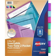 Avery Plastic 8-Tab Two-Tone Binder Dividers with Two Pockets, Insertable Bright - £7.87 GBP