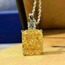 5Ct Radiant Simulated Citrine &amp; Diamond Pendant 14K White Gold Plated Silver - £93.41 GBP