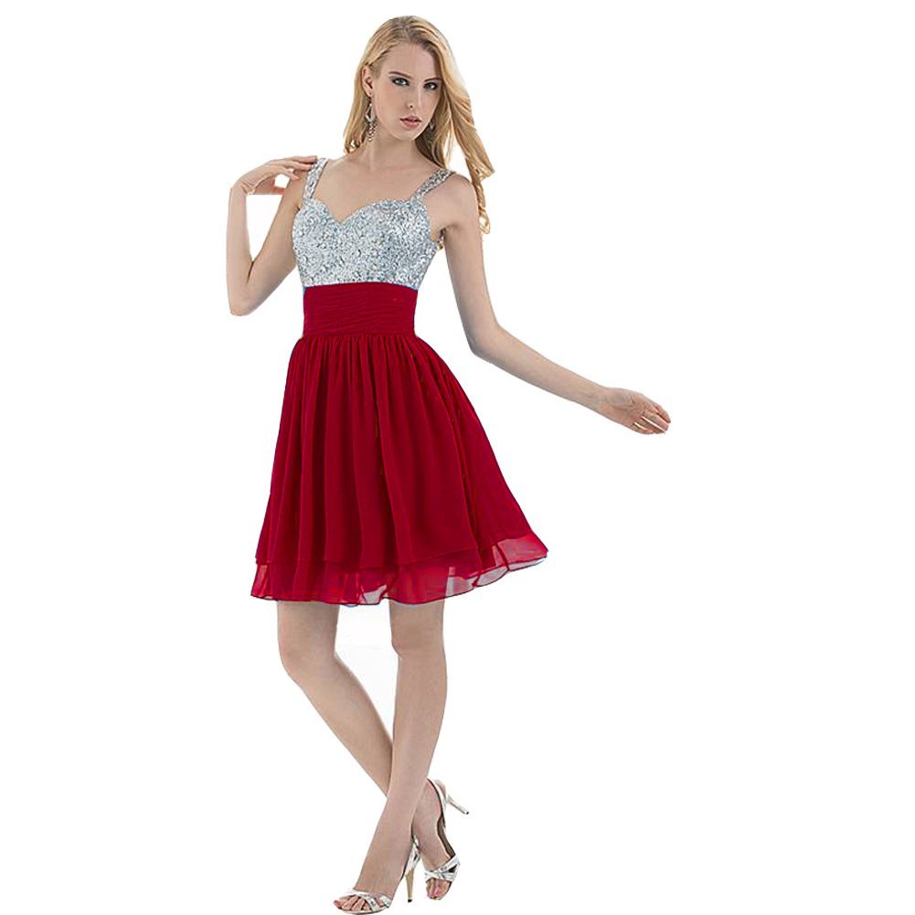 Kivary Women's Short Sequined Chiffon Prom Homecoming Dresses Light Wine Red US