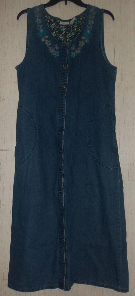 EXCELLENT WOMENS WHITE STAG DISTRESSED DENIM DRESS W/POCKETS   SIZE M (8... - $37.36