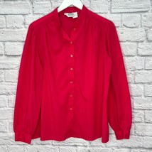 Vintage Jonquil Long Sleeve Blouse Bright Pink Size 38 Sheer Secretary XL - £19.40 GBP