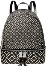 Michael Kors Rhea Zip Black Light Cream Logo Silver Backpack Travel Bagnwt! - £171.41 GBP