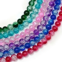 Bead Lot of 10 strands 6mm round crackle glass 31&quot; assorted color 78 - £7.49 GBP