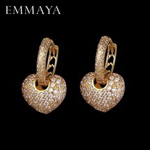 EMMAYA Heart Shape Earrings Pave Setting with AAA Cubic Zirconia Wedding Earring - £10.59 GBP
