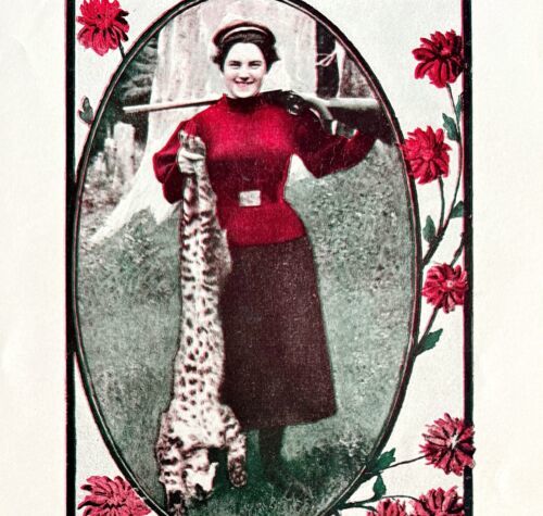Primary image for Western Huntress Bobcat September Calendar 1906 Litho Photo Print DWAA21