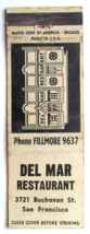 Del Mar Restaurant - San Francisco, California 20 Strike Matchbook Cover CA - £1.37 GBP