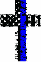 Thin Blue Line Distressed American Flag Police Cross Exterior Window Decal - $4.94+
