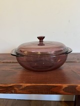 Vintage Pyrex Cookware Casserole Dish Pot Cranberry 2L Liter 2Qt Glass Lid 024 - $31.67